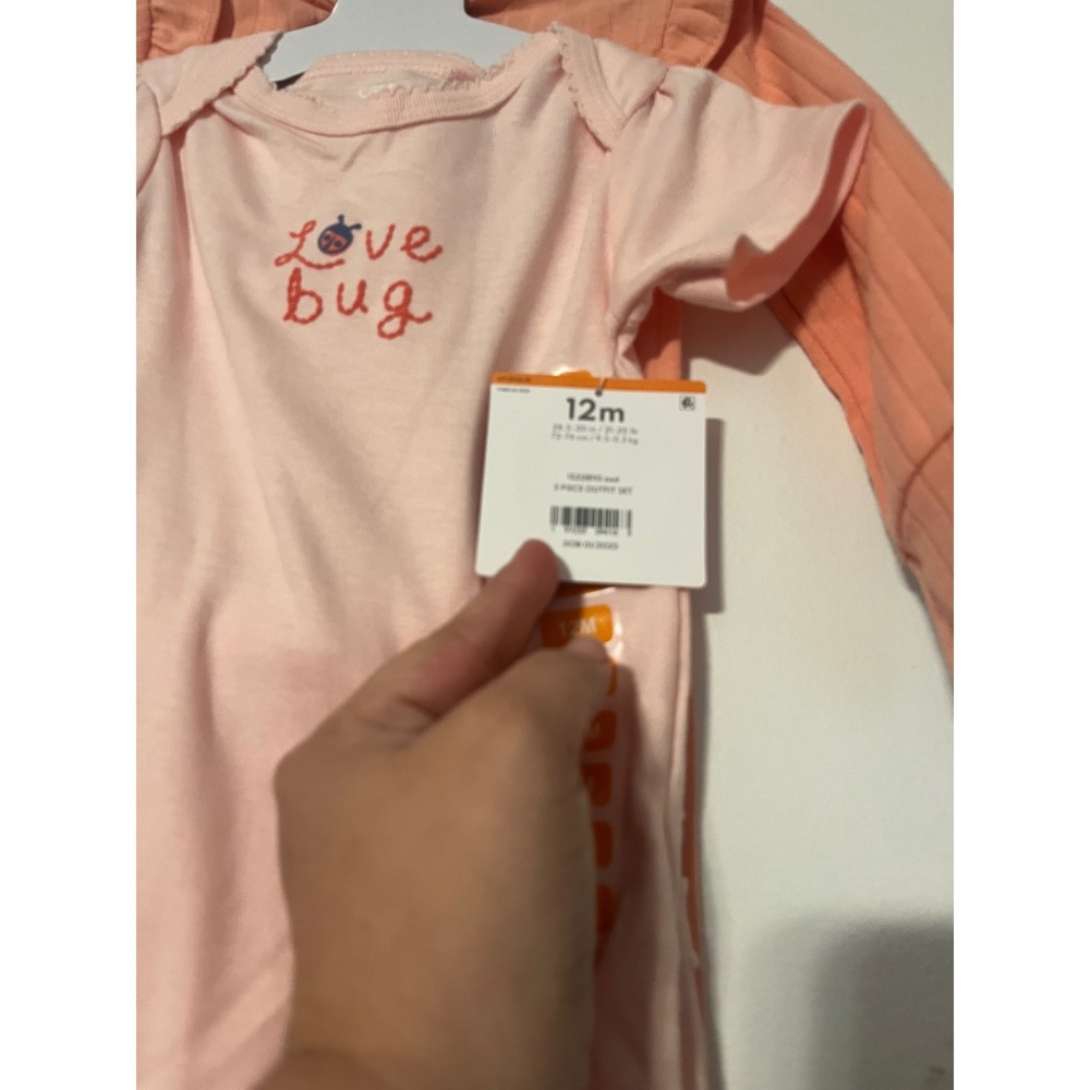 Carters Baby Girls 3-Piece Outfit Set 12M Pink Ladybug Bodysuit Pants Sleep Play - Picture 3 of 5